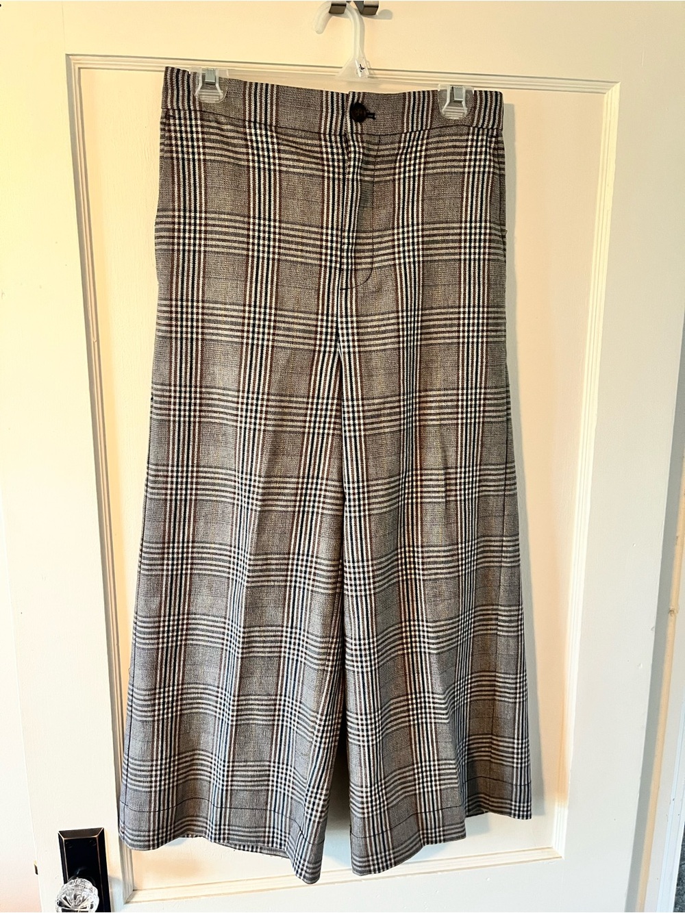 Madewell women’s Plaid Wide-Leg Trousers in Gray and Brown
